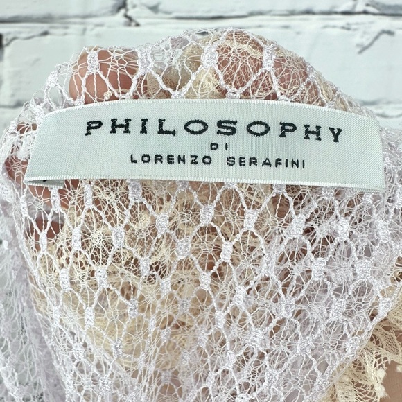 Philosophy Di Lorenzo Serafini Lace Asymmetrical Long Sleeve Ruffle Blouse Med - Picture 6 of 8